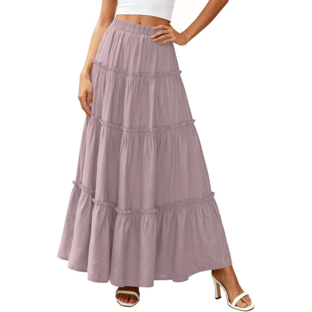 Women's Purple Boho Long Flowy A Line Tiered Beach Vacation Clothes Maxi Skirt - Picture 6 of 6
